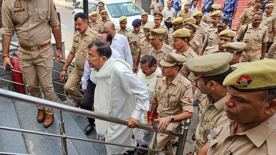Surajpal alias Bhole Baba arrives to appear before a three-member judicial commission probing the July 2 stampede at his Hathras congregation, in Lucknow, Oct. 10, 2024.