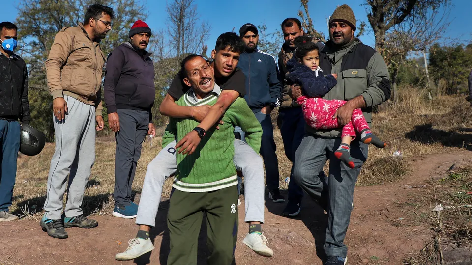 Injured being rushed to hospital after an explosion at Dangri village in Rajouri district, Monday