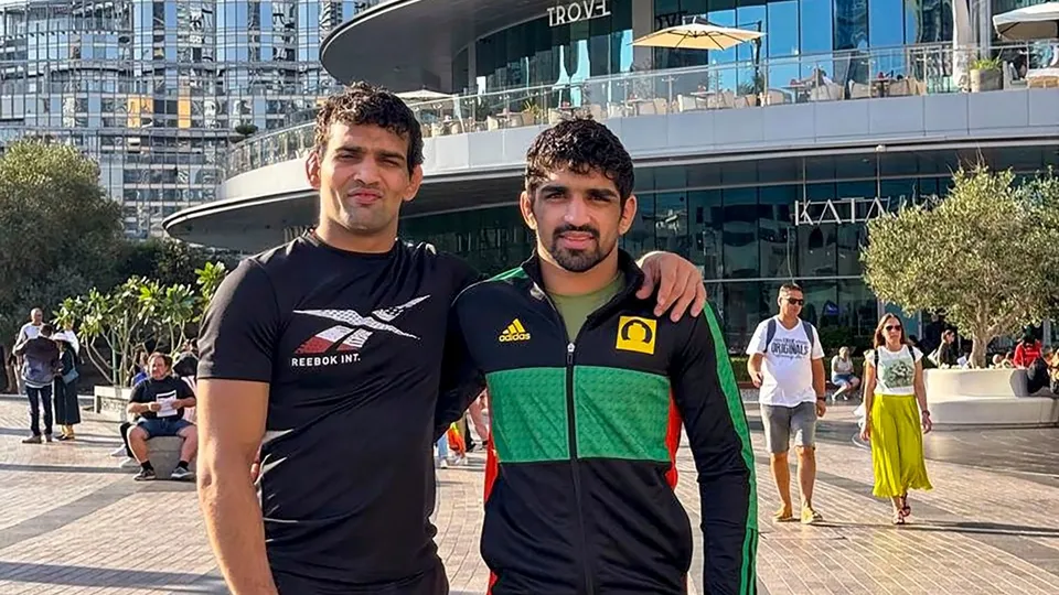 Wrestler Aman Sehrawat with his close friend and fellow wrestler Sagar