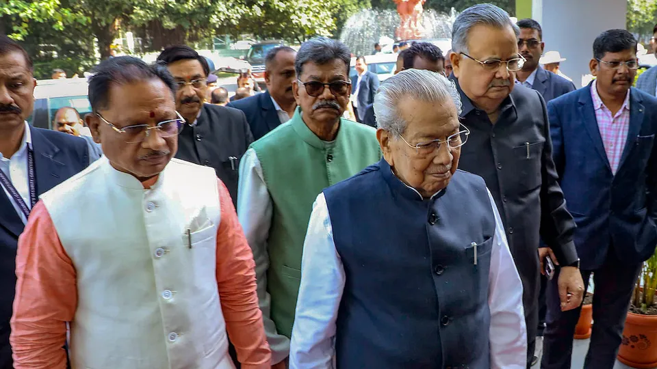 Chhattisgarh Governor Biswabhusan Harichandan with Chief Minister Vishnu Deo Sai during the Winter session of the State Assembly, in Raipur, Wednesday, Dec. 20, 2023. 