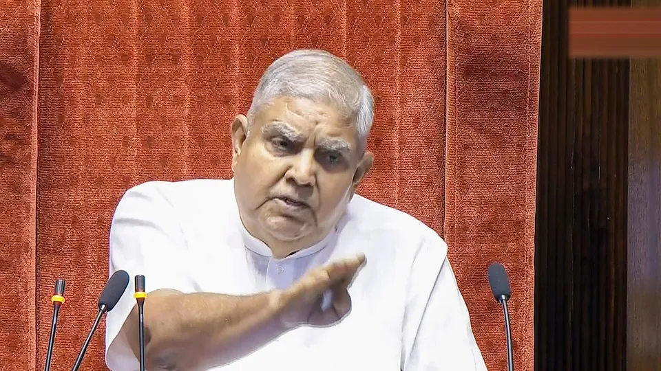 Rajya Sabha Chairman Jagdeep Dhankhar conducts proceedings in the House during Monsoon session of Parliament, in New Delhi, Friday, Aug. 9, 2024.