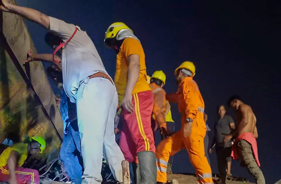 Rescue operation being conducted after four coaches of the Coromandel Express derailed after a head-on collision with a goods train in which at least 179 passengers were injured and 50 others were feared dead, in Balasore district, Friday evening, June 2,