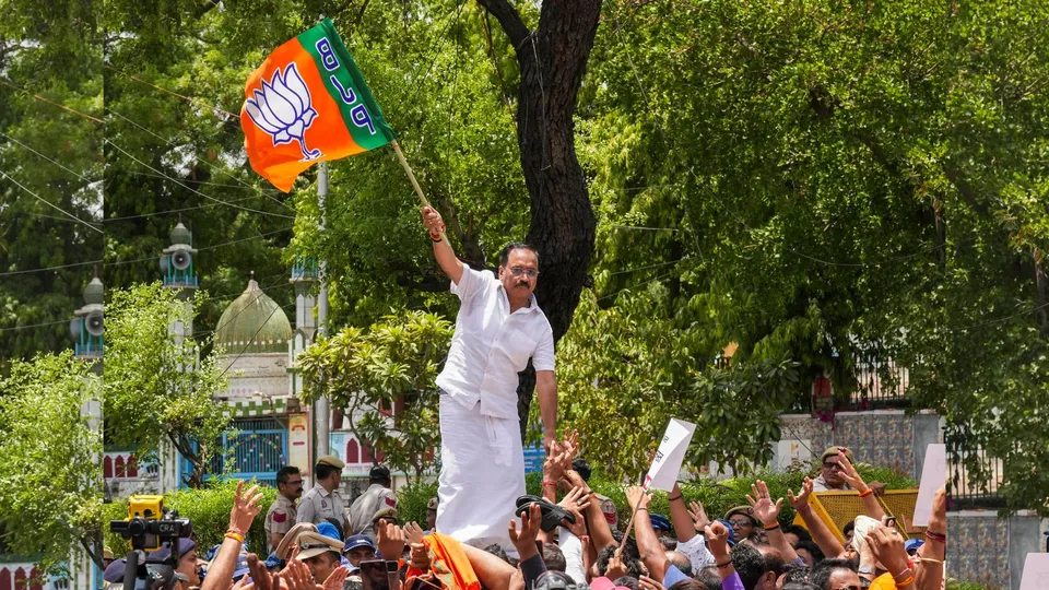 Delhi BJP President Virendra Sachdeva during a protest march over water crisis in the national capital, at ITO, in New Delhi, Friday, May 31, 2024