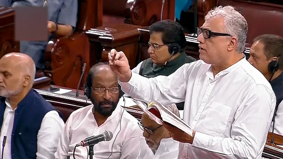 TMC MP Derek O'Brien speaks in the Rajya Sabha during the Monsoon session of Parliament