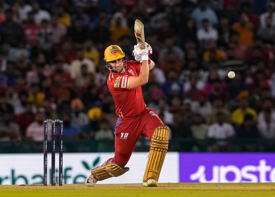 Punjab Kings batter Liam Livingstone plays a shot during the IPL 2023 cricket match