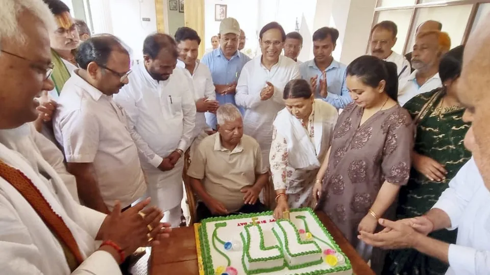 RJD Chief Lalu Prasad Yadav during celebration of his 77th birthday, in Patna, Tuesday, June 11, 2024.