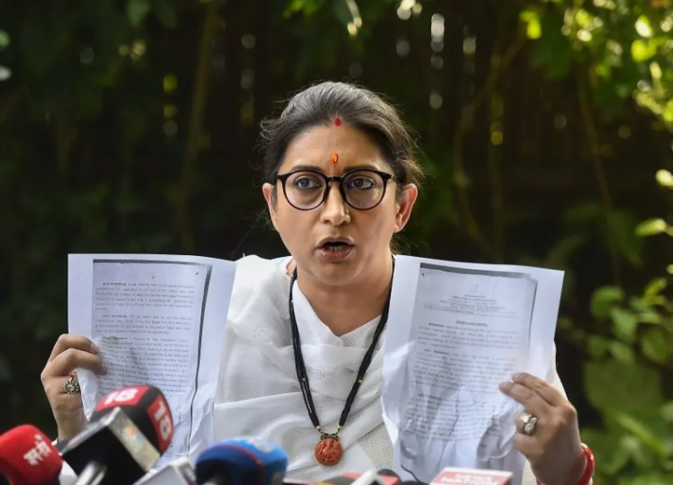 Union Minister Smriti Irani addressing press conference