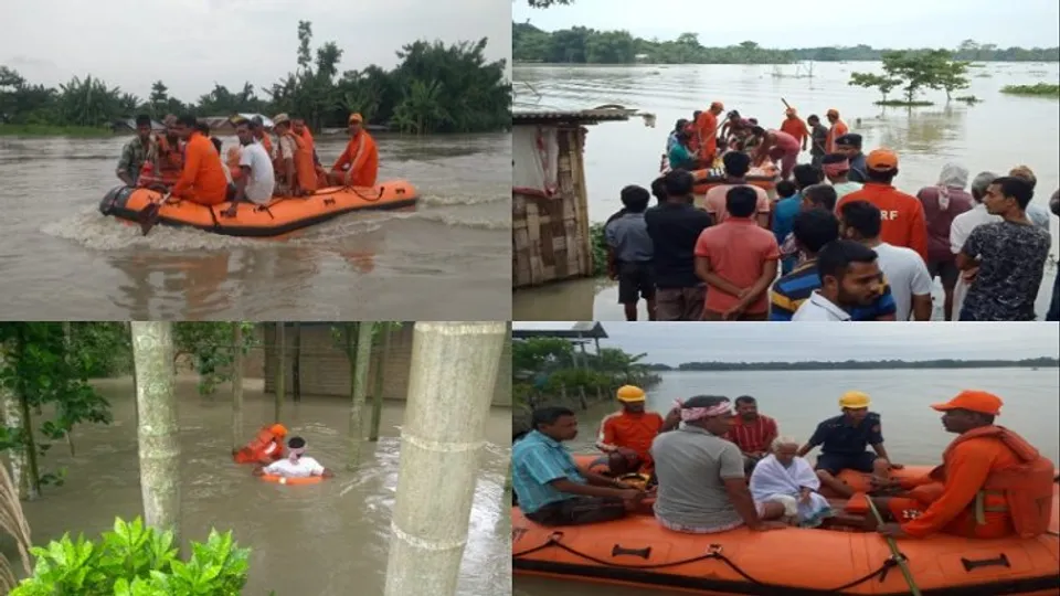 NDRF  team at rescue work in Assam floods
