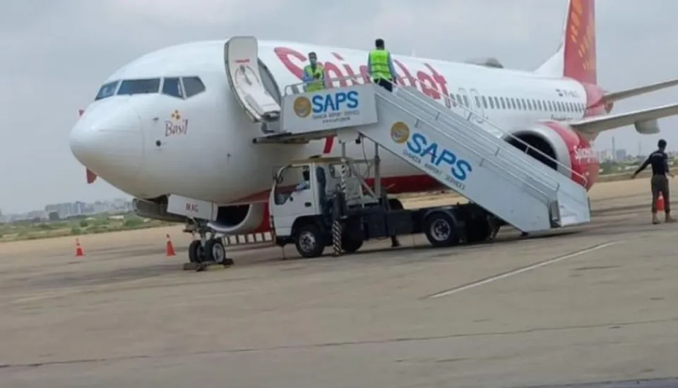 The Boeing 737 Max SpiceJet aircraft landed at Karachi airport