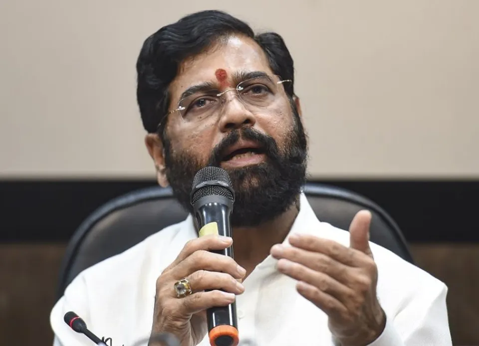 Maharashtra CM Eknath Shinde during a press conference in New Delhi