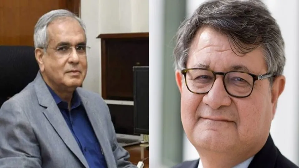 Outgoing Rajiv Kumar and upcoming NITI Aayog VC Suman Bery (File Photo) 