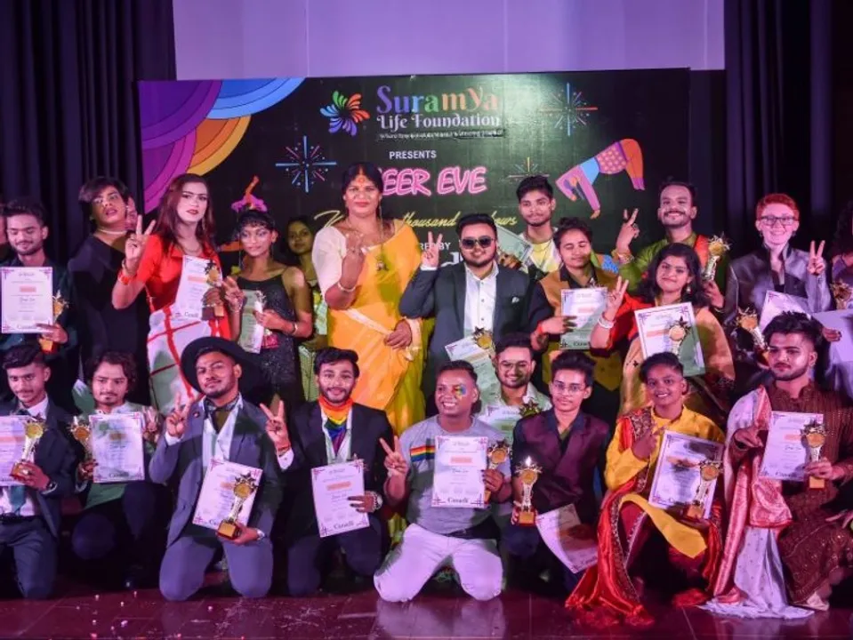  People belonging to the LGBTQIA+ community pose for photographs during a fashion show organised by Suramya Life Foundation