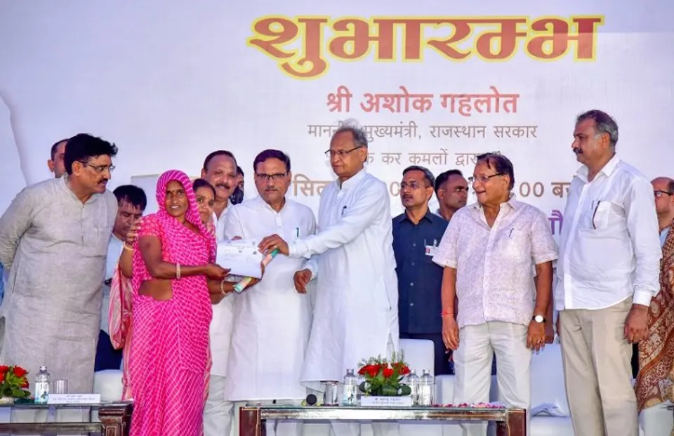 Rajasthan Chief Minister Ashok Gehlot during the launch of Indira Gandhi Shehri Rozgar Guarantee Yojana
