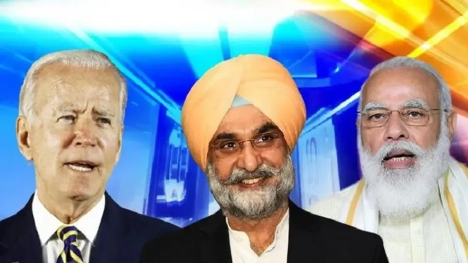 (left to right) US president, Joe Biden, Indian envoy, Taranjit Singh Sandhu and Indian PM, Narendra Modi