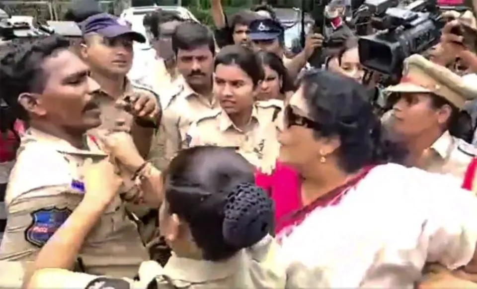 A Screengrab from viral video showing Chowdhury grabbing cop's collar