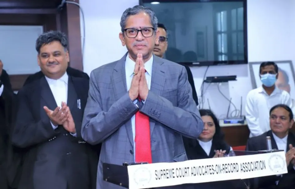 Chief Justice of India N.V. Ramana during the felicitation programme by the Supreme Court Employees Welfare Association, in New Delhi