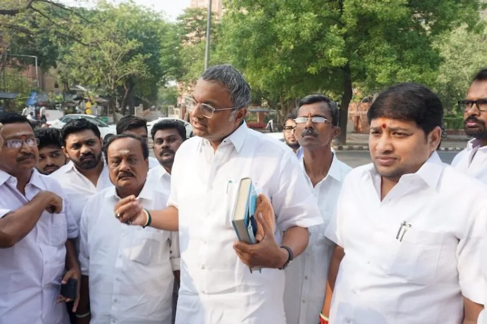 Karti Chidambaram at CBI headquarters