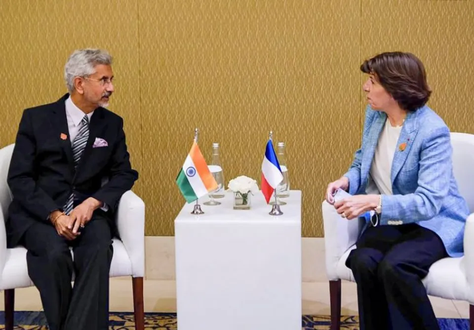 External Affairs Minister S Jaishankar with his French counterpart Catherine Colonna at a meeting in Bali