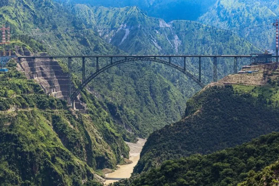  Worlds highest single-arch railway bridge over the Chenab river, in Reasi district
