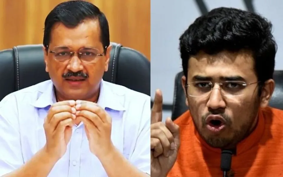 Arvind Kejriwal (Left); Tejasvi Surya (Right)