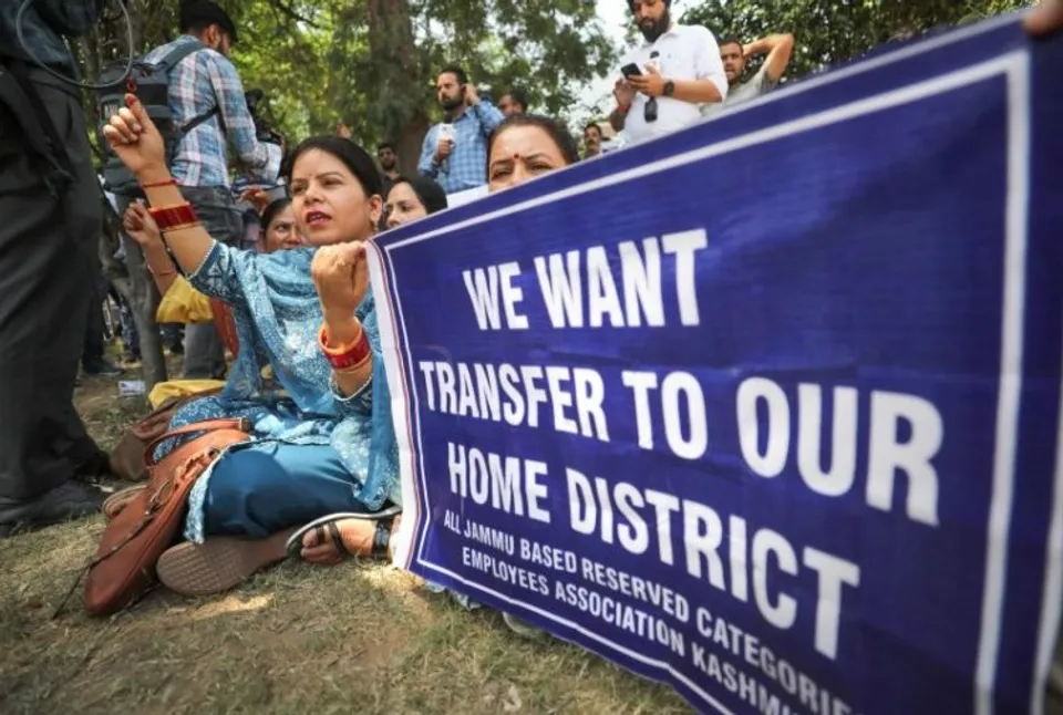 Kashmiri Pandits protesting against targeted killing in the valley