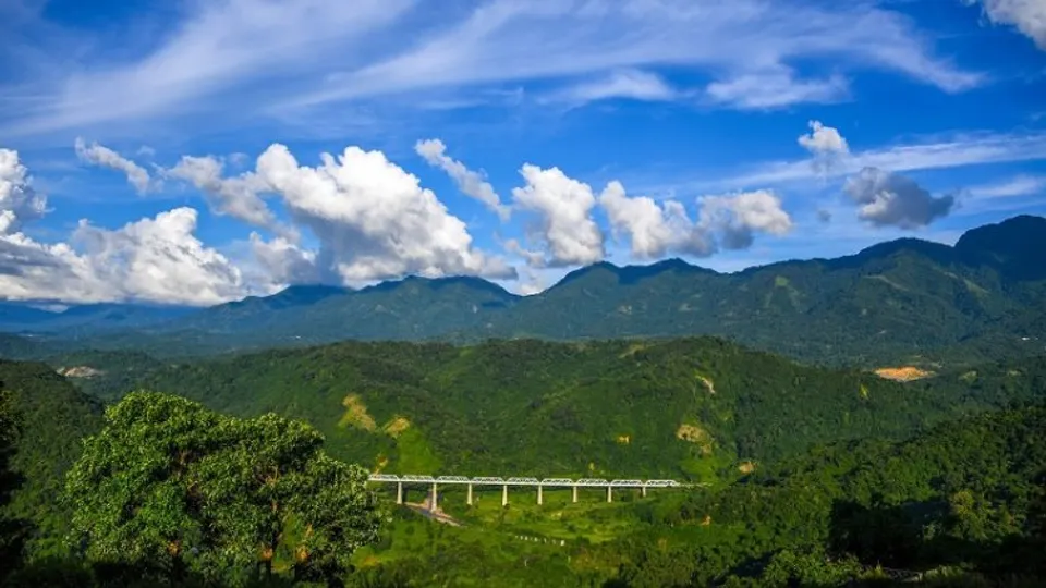 Picturesque view of railway line in flood affected Cachar district