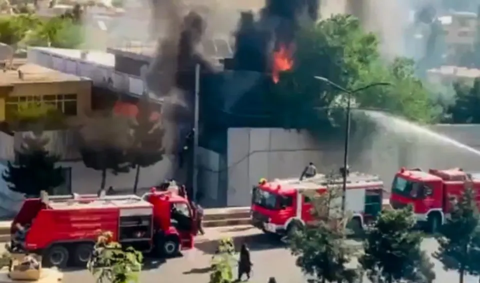 Fire tenders at the site of explosion at a Gurudwara, in Kabul