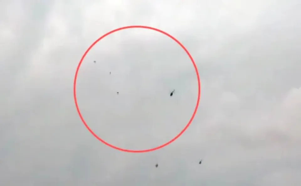 Black balloons near PM Modi's chopper