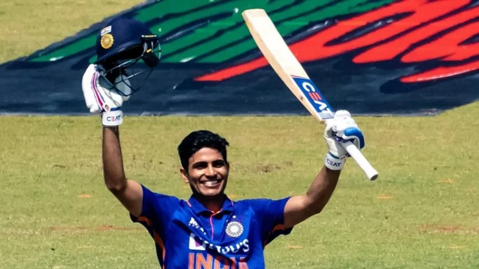 Shubman Gill celebrating his maiden century