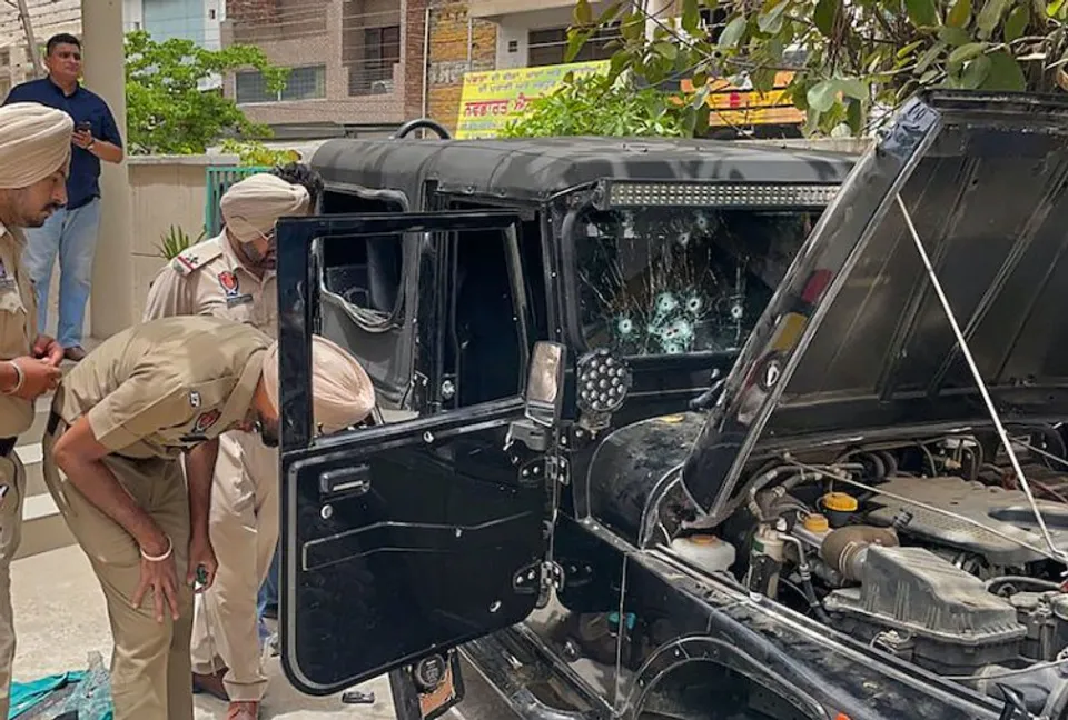 Punjab police inspecting Moosewala's car