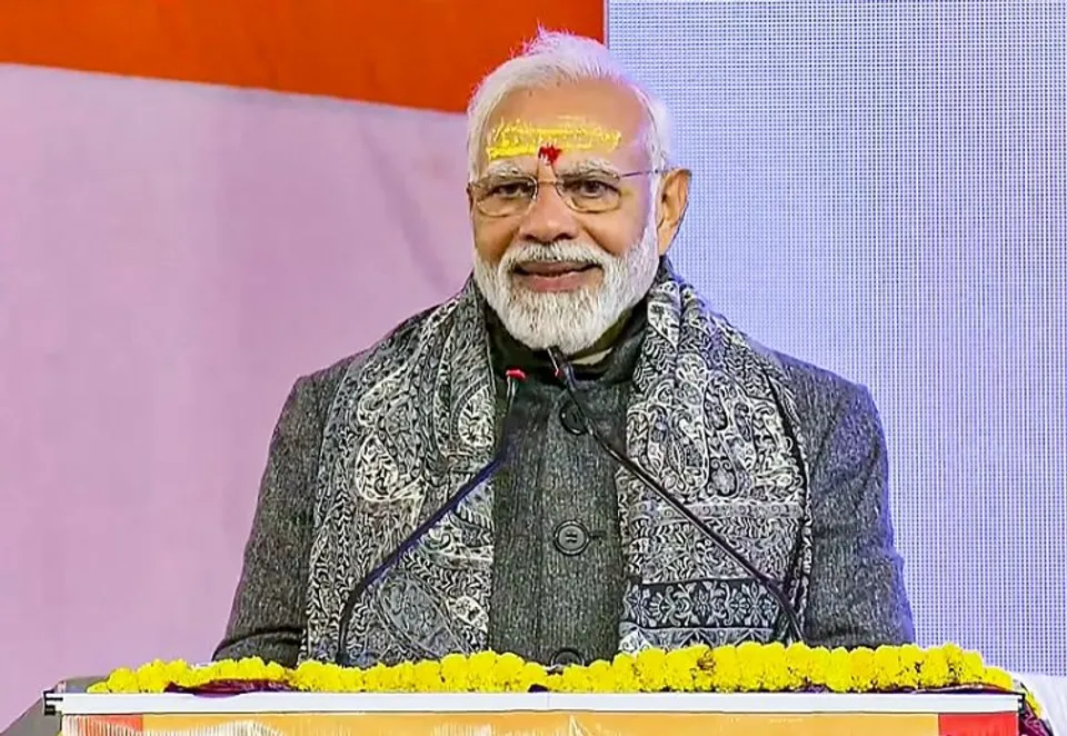 Prime Minister Narendra Modi addresses the foundation stone laying ceremony of road and ropeway projects, at Mana village in Chamoli district