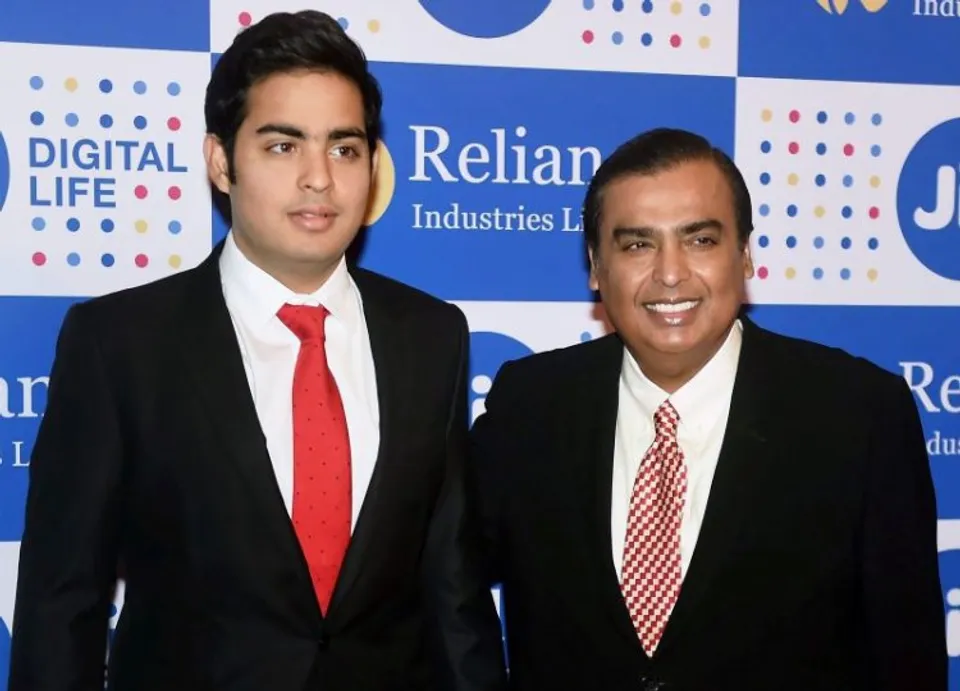 Akash Ambani and Mukesh Ambani ( file photo)