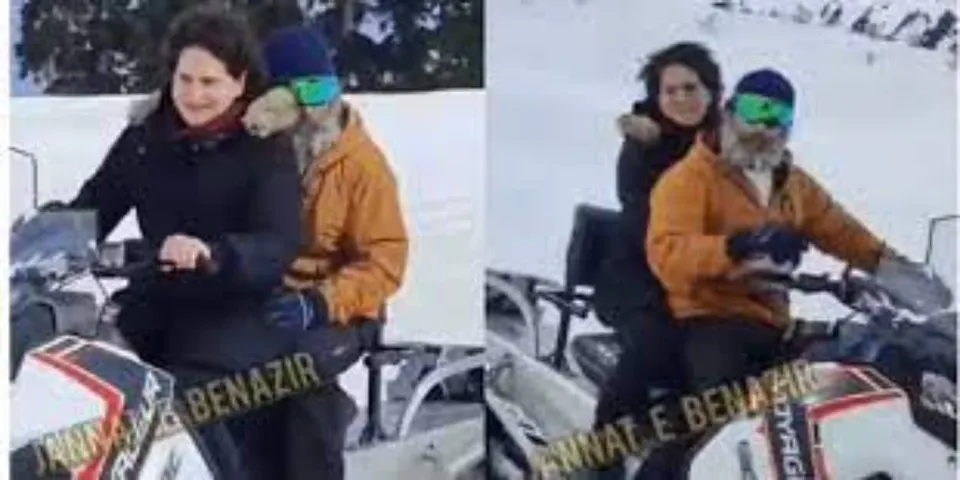 തത്ക്കാലം രാഷ്ട്രീയ തിരക്കുകള്‍ക്കെല്ലാം വിട;  മഞ്ഞില്‍ സ്‌നോമൊബൈല്‍ ഓടിച്ച് രാഹുലും പ്രിയങ്കയും