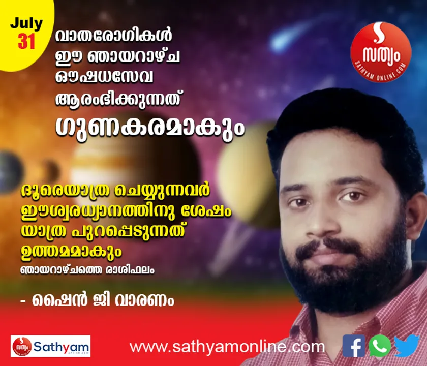 വാതരോഗികള്‍ ഈ ദിവസം ഔഷധ സേവ ആരംഭിക്കുന്നത് ഗുണകരമാകും. സംസാരത്തില്‍ ശ്രദ്ധിക്കണം. ദൂരെയാത്ര ചെയ്യുന്നവര്‍ ഈശ്വരധ്യാനത്തിനു ശേഷം യാത്ര പുറപ്പെടുന്നത് ഉത്തമമാകും - ശംഖ് രാശി പ്രകാരം ഞായറാഴ്ച നിങ്ങള്‍ക്കിങ്ങനെ