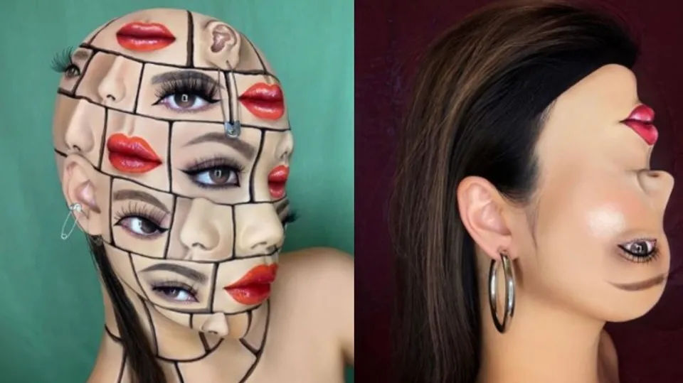 ഒപ്റ്റിക്കൽ ഇല്ല്യൂഷൻ സ്വന്തം മുഖത്ത് പരീക്ഷിച്ച് മേക്കപ്പ് കലാകാരി; വൈറലായി ഫേസ് ആർട്ട് ചിത്രങ്ങൾ