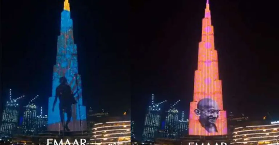 മഹാത്മാ ഗാന്ധിയ്ക്ക് ആദരമര്‍പ്പിച്ച് ദുബായിലെ ബു‍ര്‍ജ് ഖലീഫ