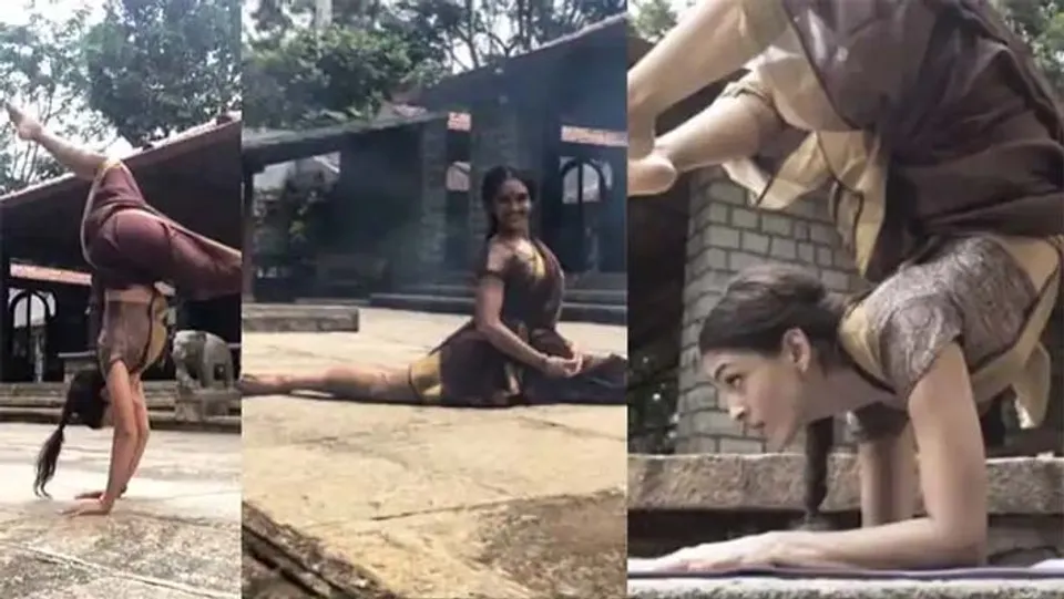 'സാരിയിലും നമ്മുക്ക് ചെയ്യാന്‍ കഴിയുന്ന കാര്യങ്ങള്‍' തലകുത്തി മറിയുന്ന വീഡിയോയുമായി നര്‍ത്തകി