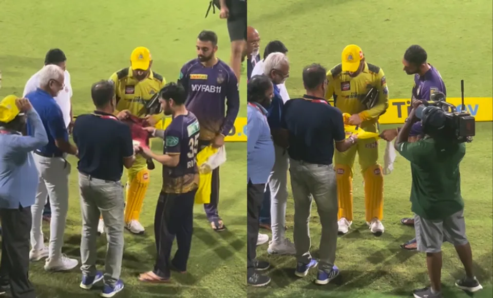 Rinku Singh and Varun Chakaravarthy get their jerseys signed