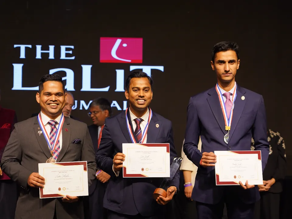 L to R- Amber Deshmukh (3rd Runner Up), Jai Singh (Winner of 2025 SAI Best Sommelier of India), Pankaj Singh (2nd Runner up).JPG