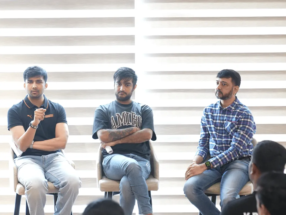 From left to right - Jai Shah, Yash Bhanushali and Vishal Parekh during Esports Masterclass at ApeCity