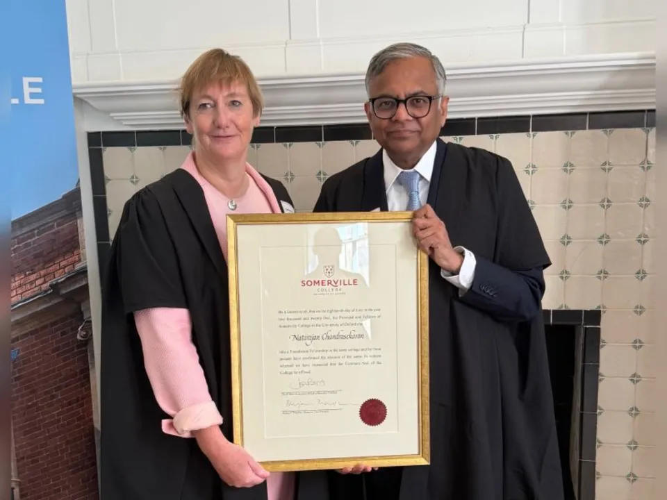 Catherine Royle Principal Somerville College University of Oxford and N Chandraekaran Chairman Tata Sons (1)