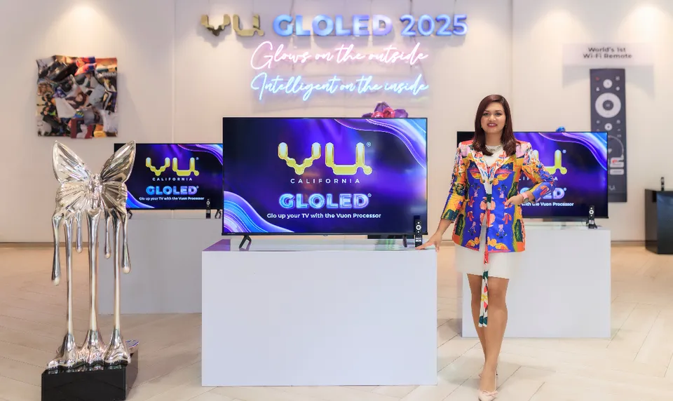 Vu Chairman and CEO, Devita Saraf with the latest range of Vu GloLED TVs