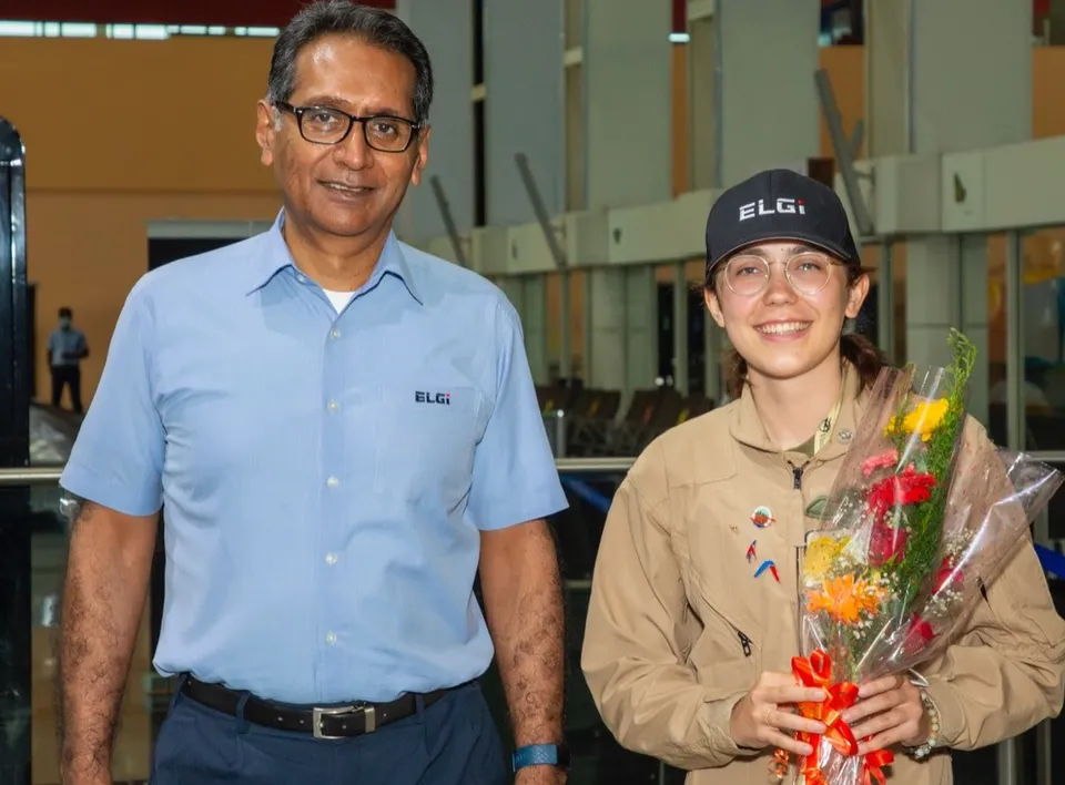 Zara Rutherford with ELGi's Managing Director, Dr. Jairam Varadaraj