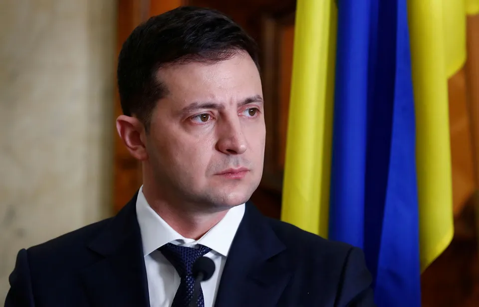 Ukraine's President Zelenskiy attends a news conference in Tallinn
