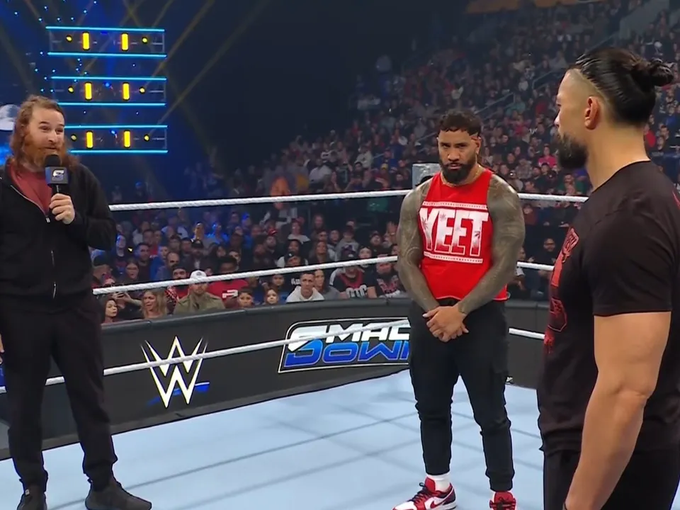 WATCH: 'I think you love me' - Sami Zayn makes Roman Reigns, Jey Uso, and Jimmy Uso break character on WWE Smackdown