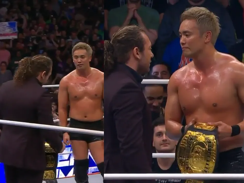 WATCH: Kenny Omega returns as EVP and confronts Kazuchika Okada at AEW Worlds End