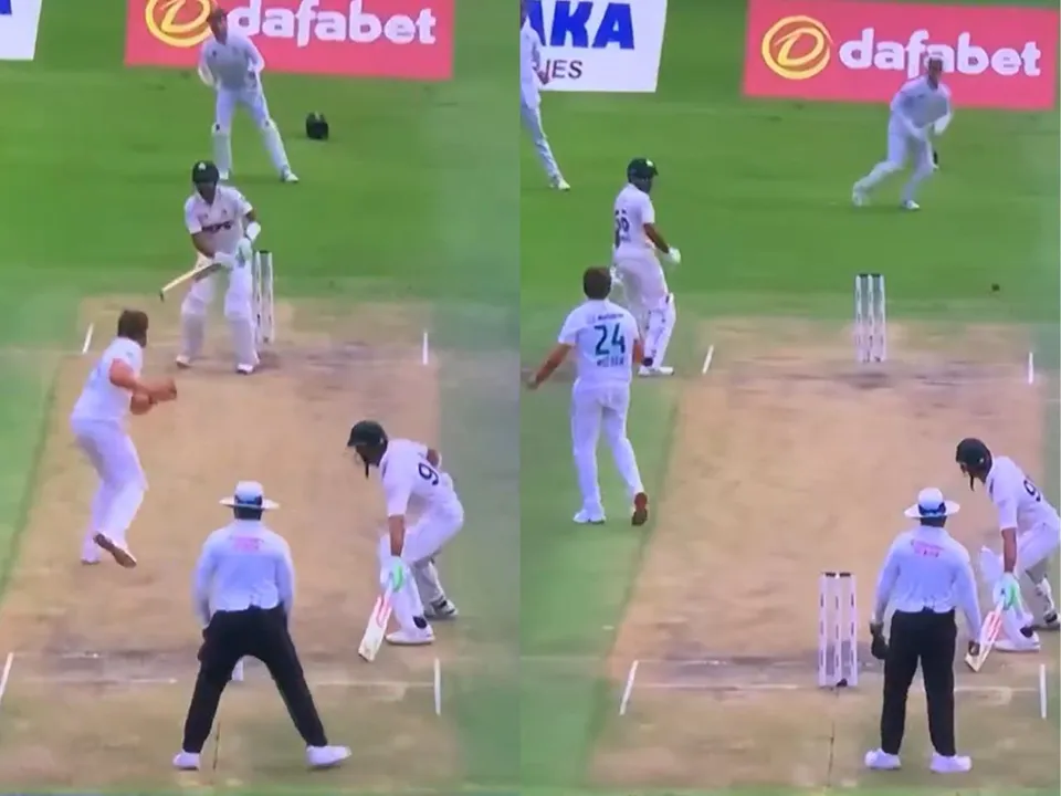 Wiaan Mulder throws ball at Babar Azam