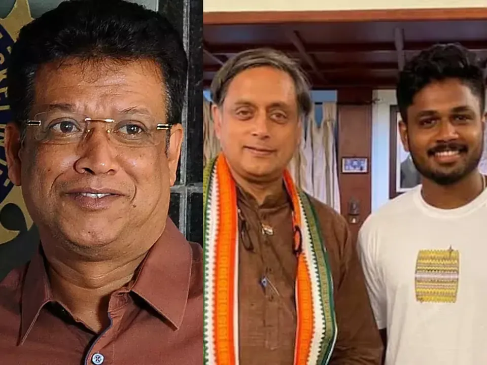 Jayesh George, Shashi Tharoor, and Sanju Samson (File Photo: X)