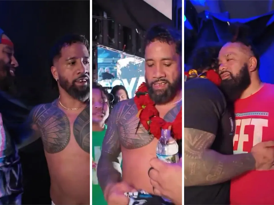 WATCH: Jacob Fatu breaks character, celebrates Jey Uso's Royal Rumble 2025 win with Uso twins