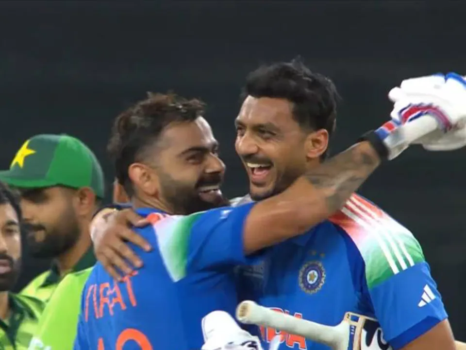 Virat Kohli and Axar Patel hugs each other after India beat Pakistan by 6 wickets in Champions Trophy 2025 game in Dubai (File Photo: X)